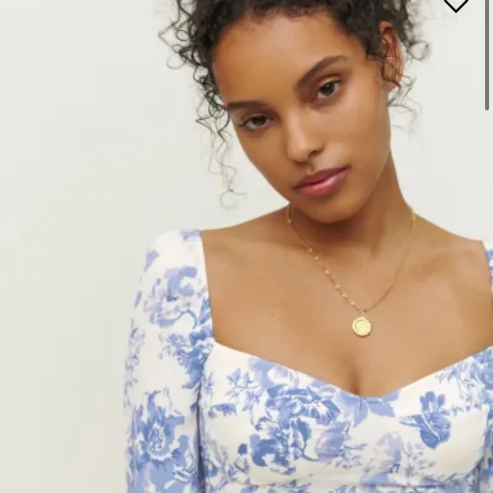 Reformation Blue and White Floral Square-Neck Long Sleeve Top